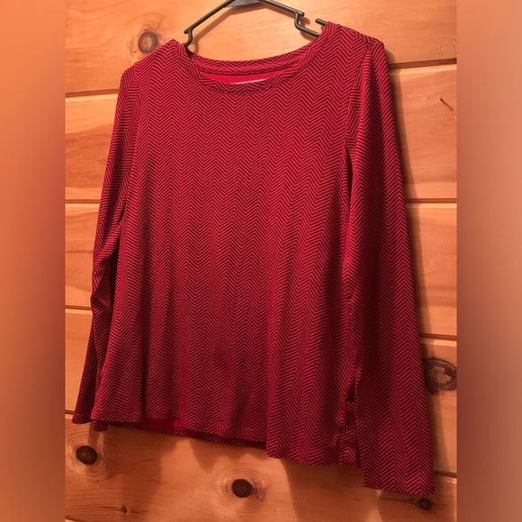 J.Jill Long-Sleeve Pima Crew-Neck Tee - Scarlet Classic Chevron Print Small - Picture 1 of 7